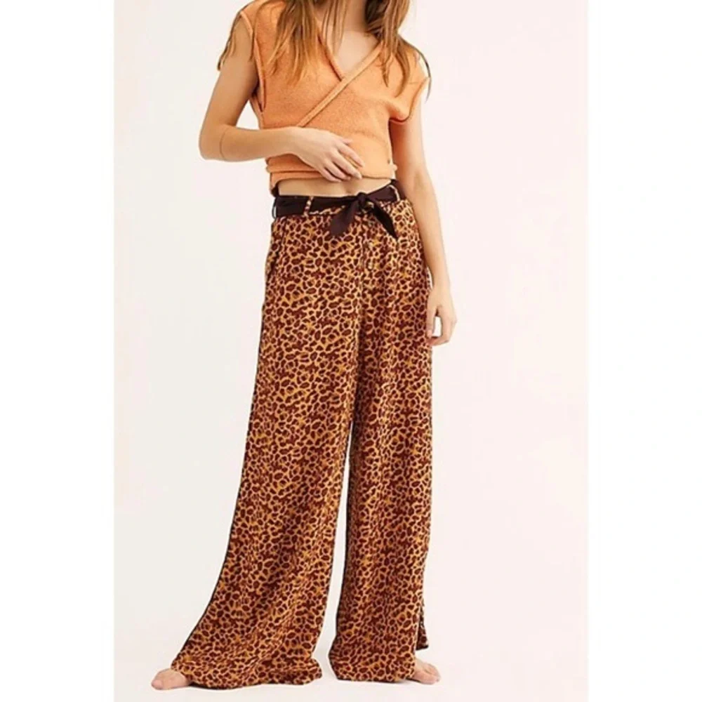 Free People Leopard Print Bennie Pant